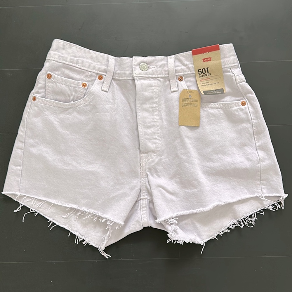 Levi’s 501 lavender high rise jean shorts